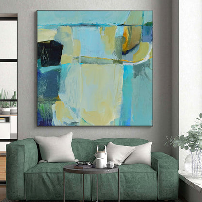 Cool Abstract Paintings Blue, Beige, and Green Geometric Abstract Art PT747