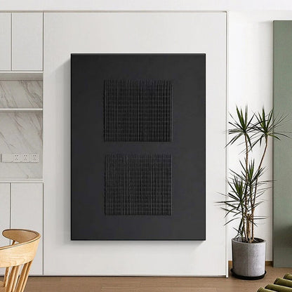 Minimalist Canvas Art in Black and Gray Grid Design, Hand Painted Art PT330