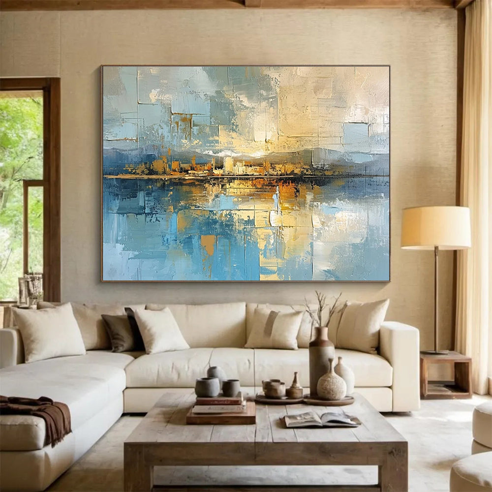 Large Size Blue & Beige Abstract Urban Reflection Art HPS196