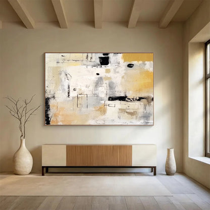 Cool Abstract Paintings Beige, Gray & Black Abstract Geometric Art HPS198