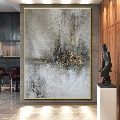 Unique Abstract Art Gray and Gold Textured Abstract Painting PT614
