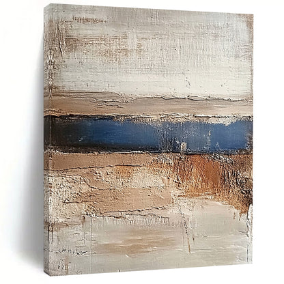 Modern Large Abstract Canvas Painting With Beige, Blue, Brown Textured Layers On Canvas PT193