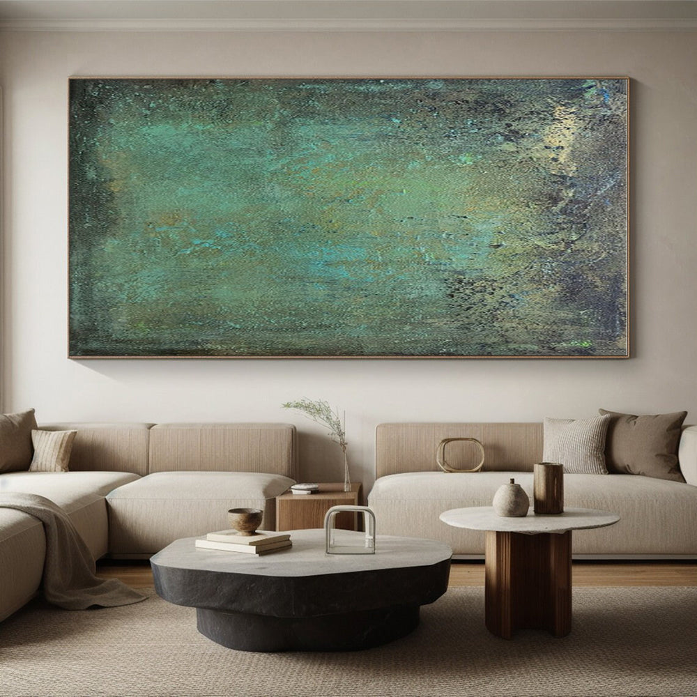 Handmade Art Teal and Brown Textured Abstract Work, Large Contemporary Wall Art PT532