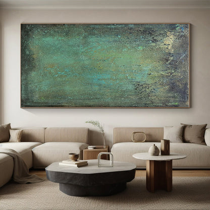 Handmade Art Teal and Brown Textured Abstract Work, Large Contemporary Wall Art PT532