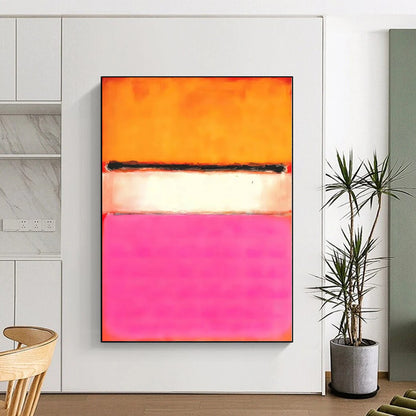Hand Painted Art Orange, White & Pink Color Field Abstract Painting On Canvas PT103