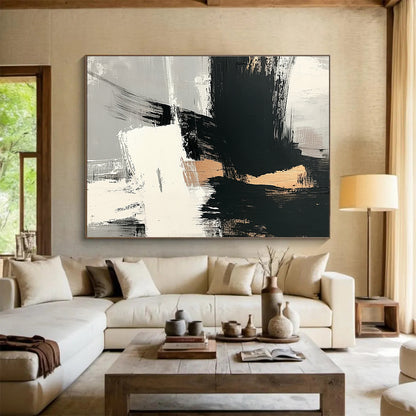 Cool Abstract Paintings Black, White, and Gold Minimalist Abstract Art HPS328