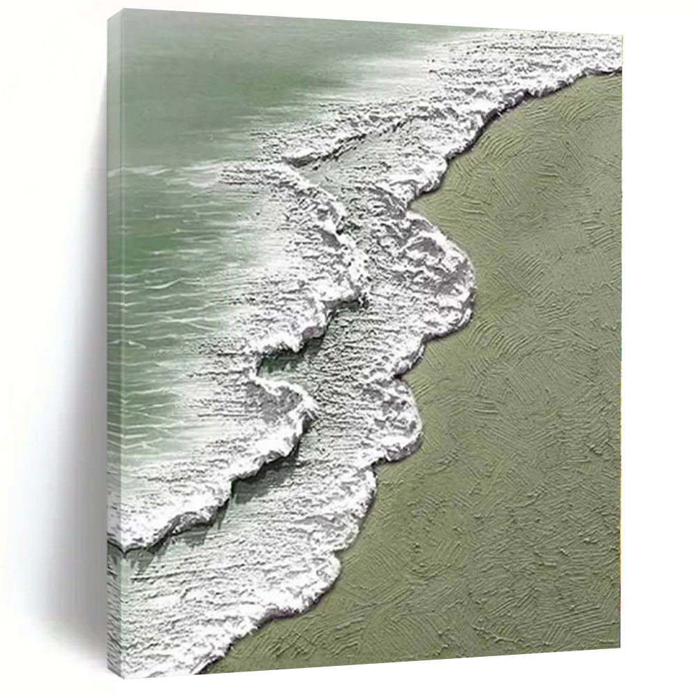 Oversized Abstract Wall Art Green and White Wave Coastal Abstract Painting DPS422