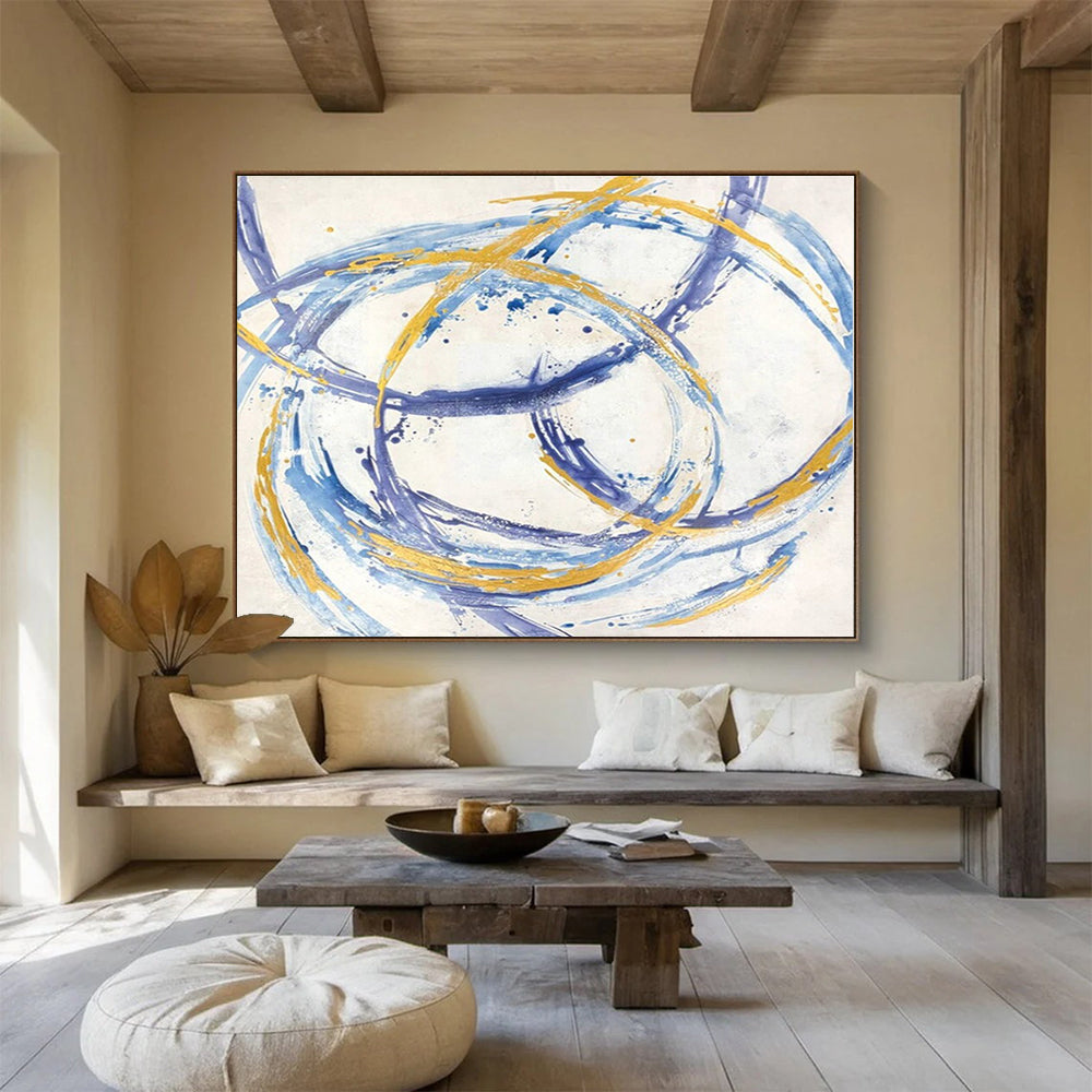 Cool Abstract Paintings Blue & Gold Circular Abstract Art HPS148