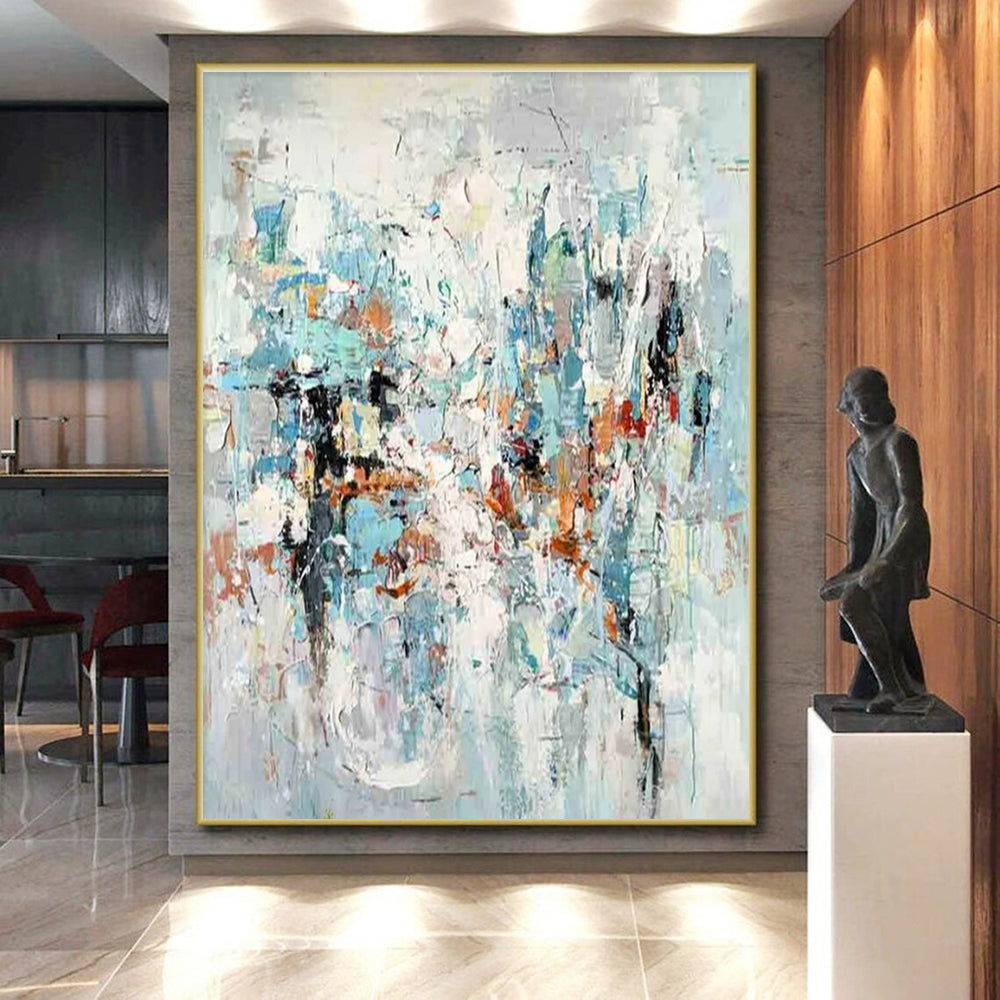 Cool Abstract Paintings - Multicolor Chaotic Blocks Abstract Art with Soft Brushwork PT607