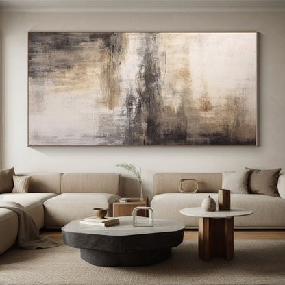 Minimalist Canvas Art in Beige, Grey, and Brown Abstract Misty Landscape Painting PT264
