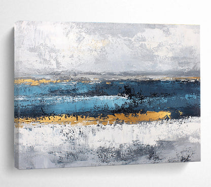 Acrylic Modern Art Paintings Blue, Gray, Gold & White Textured Landscape Abstract Painting HPS265
