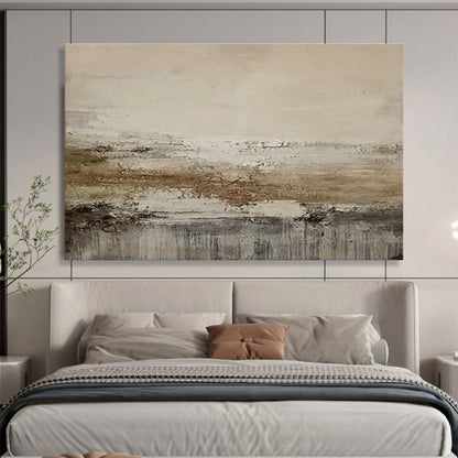 Large Contemporary Wall Art Beige, Brown, and Gray Textured Abstract Landscape Art HPS376