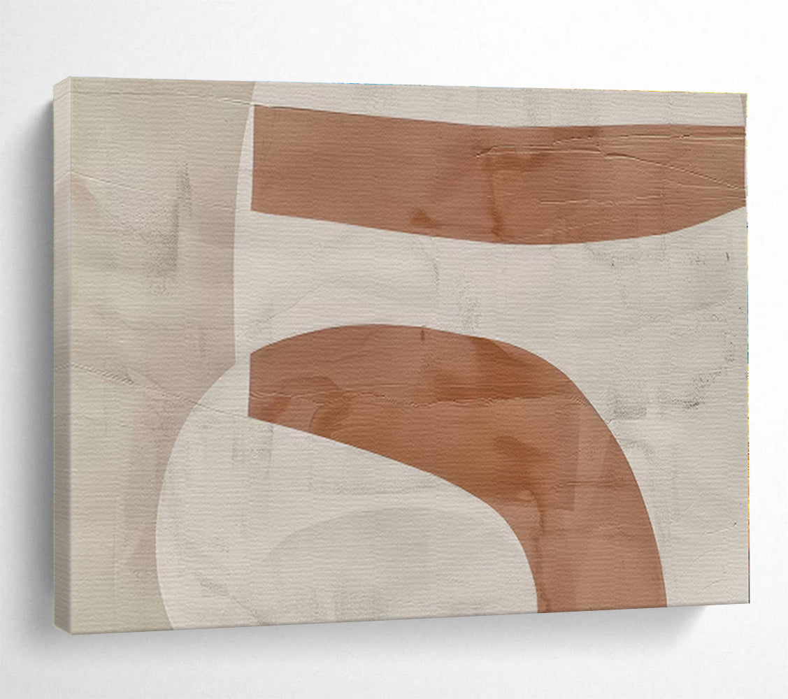 Minimalist Canvas Art Beige & Brown Curved Shapes Abstract On Canvas HPS050