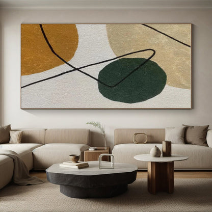 48x60 Beige Green Circular Abstract Lines Acrylic Modern Art Painting PT435