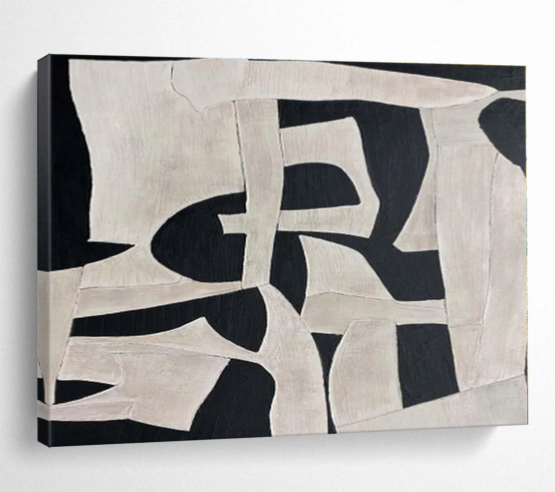 Hand-Painted Black & White Geometric Abstract Art On Canvas HPS031