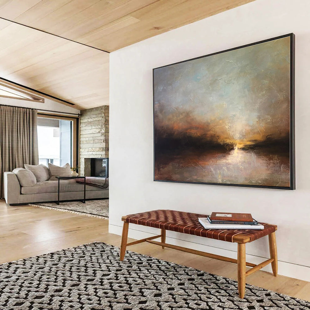 Hand-Painted Earthy Tones Sunset Landscape Abstract Painting On Canvas HPS136