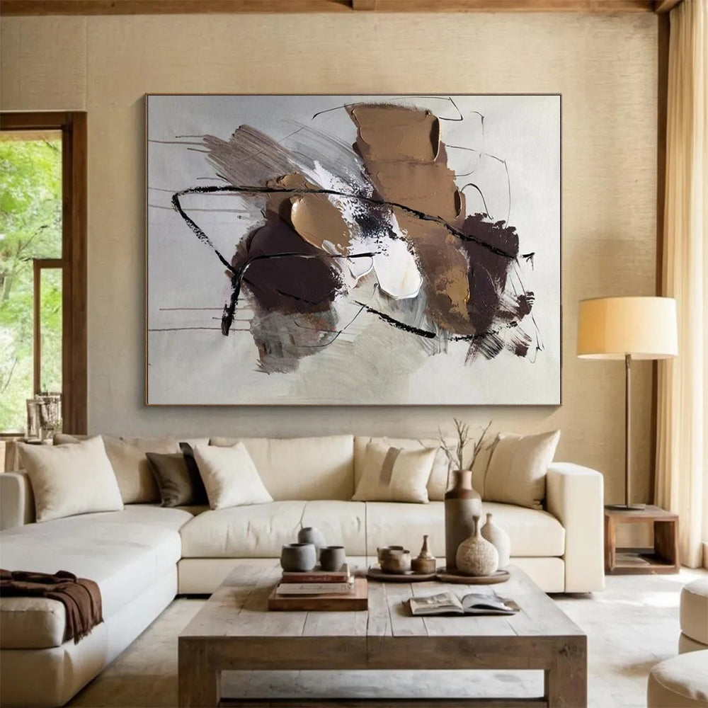 Handmade Art - Earthy Tones with Black Lines Textured Abstract Art PT584