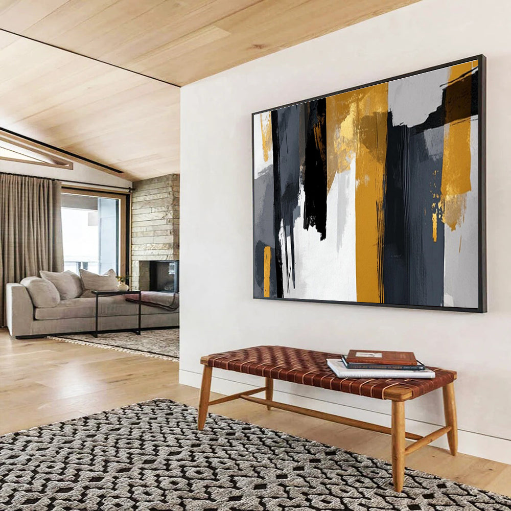 Oversized Abstract Wall Art Black, Gray, and Gold Textured Abstract Art HPS397