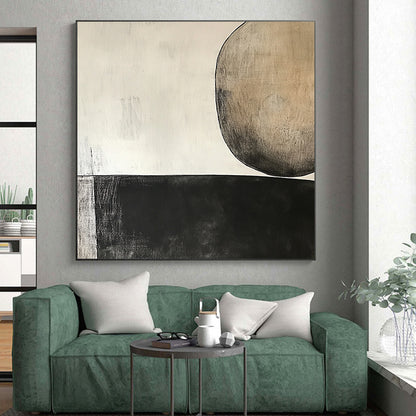 Abstract Canvas Wall Art Large, Black White Beige Abstract Minimalist Art PT155