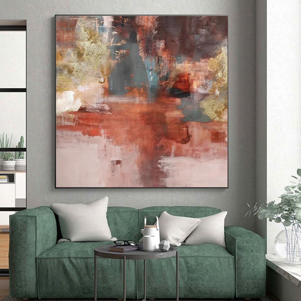 Large Contemporary Wall Art Red Teal Gold Textured Abstract Art PT508