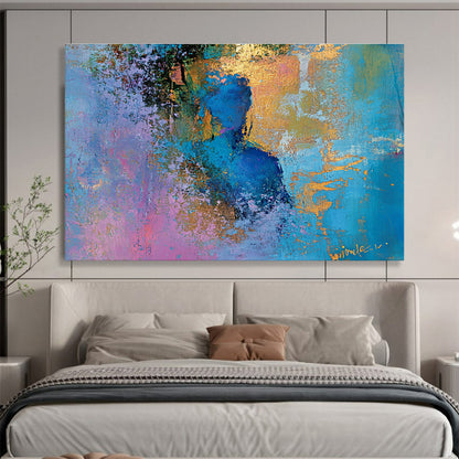 Cool Abstract Paintings Blue, Pink, Gold & Purple Abstract Portrait Painting HPS278