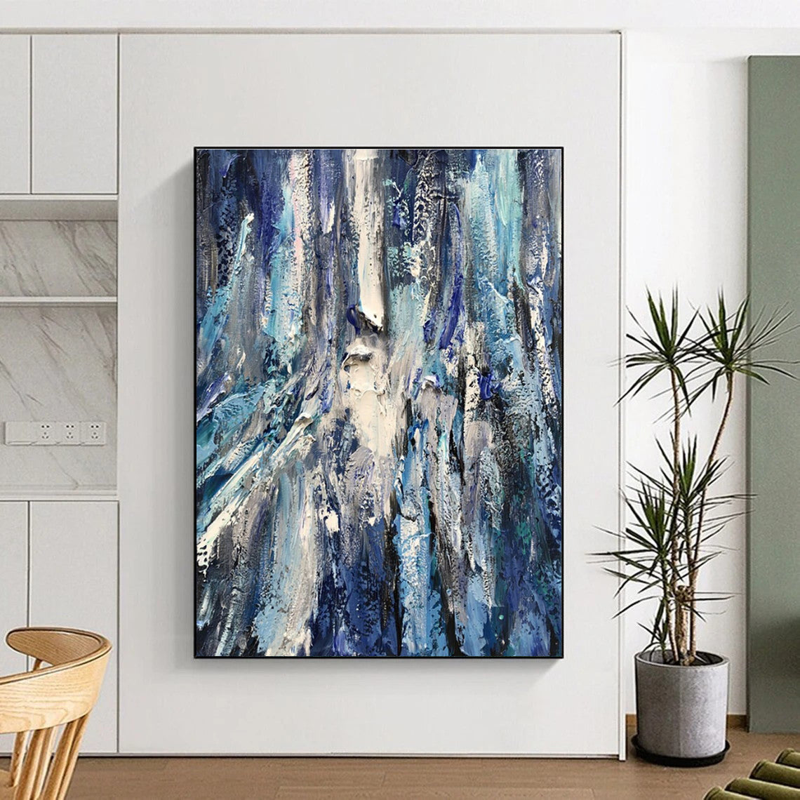 Cool Abstract Paintings Blue, Gray, and White Textured Abstract Art PT755