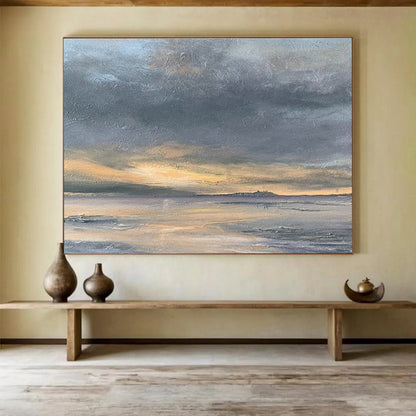 Hand-Painted Gray & Orange Abstract Coastal Sunset Art HPS181