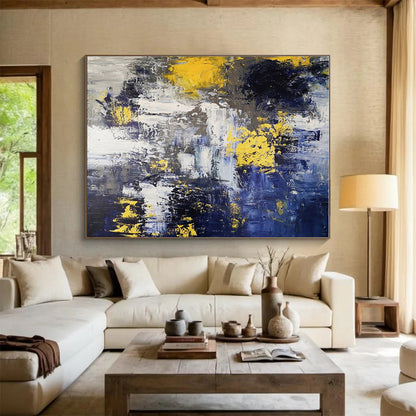 Acrylic Modern Art Paintings Yellow, Blue & Gray Textured Abstract Painting On Canvas HPS127