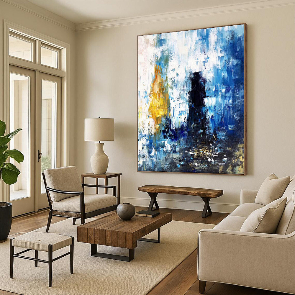 Cool Abstract Paintings Blue Yellow Urban Abstract Acrylic Modern Art PT432