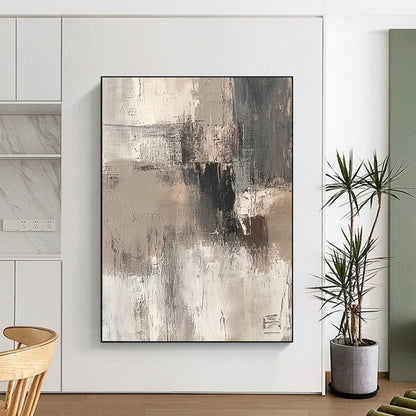 Abstract Canvas Wall Art Large, Gray Beige Black Abstract Textured Art PT175
