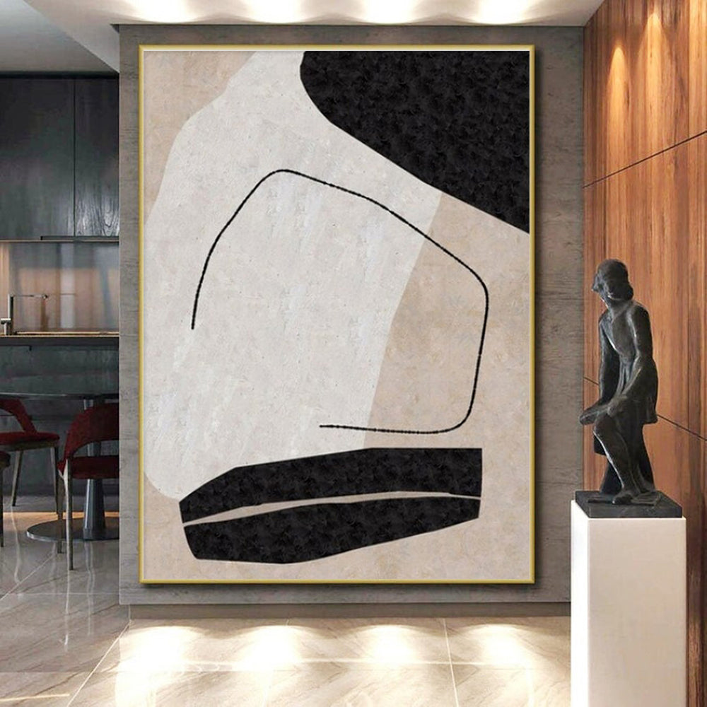 Handmade Art Black, Beige, and White Organic Abstract Art PT700