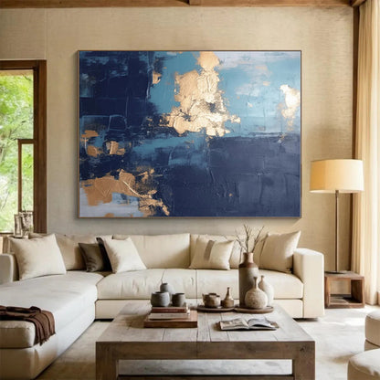 Hand Painted Art in Teal, Navy, and Gold Abstract Textural Compositions PT233