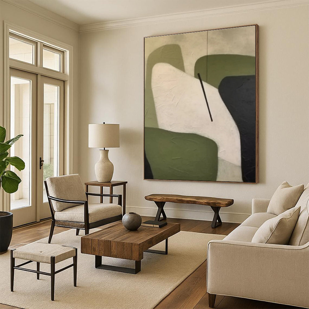 Minimalist Canvas Art Green White Black Geometric Abstract Artwork PT502