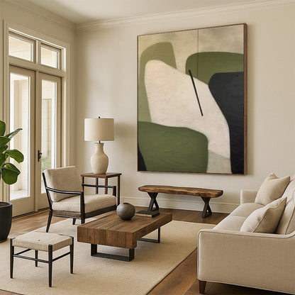 Minimalist Canvas Art Green White Black Geometric Abstract Artwork PT502