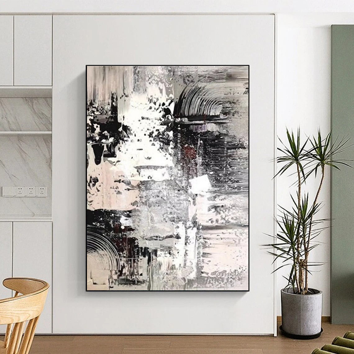 Hand Painted Art in Black, White, and Grey Abstract Textural Layers Painting On Canvas PT272
