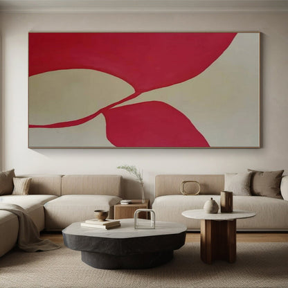 Handmade Art Red and Beige Floral-Inspired Abstract Art PT645