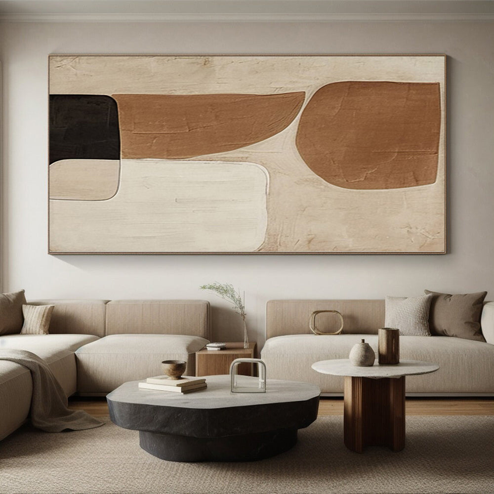 Modern Art Acrylic Brown, Beige & Black Geometric Abstract Painting On Canvas PT079