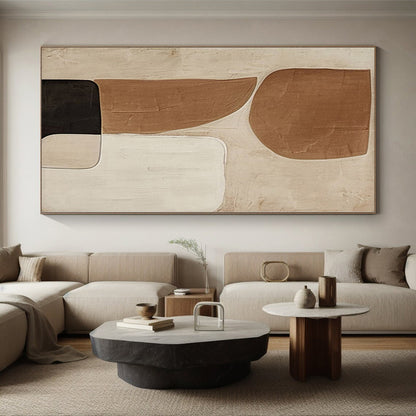 Modern Art Acrylic Brown, Beige & Black Geometric Abstract Painting On Canvas PT079