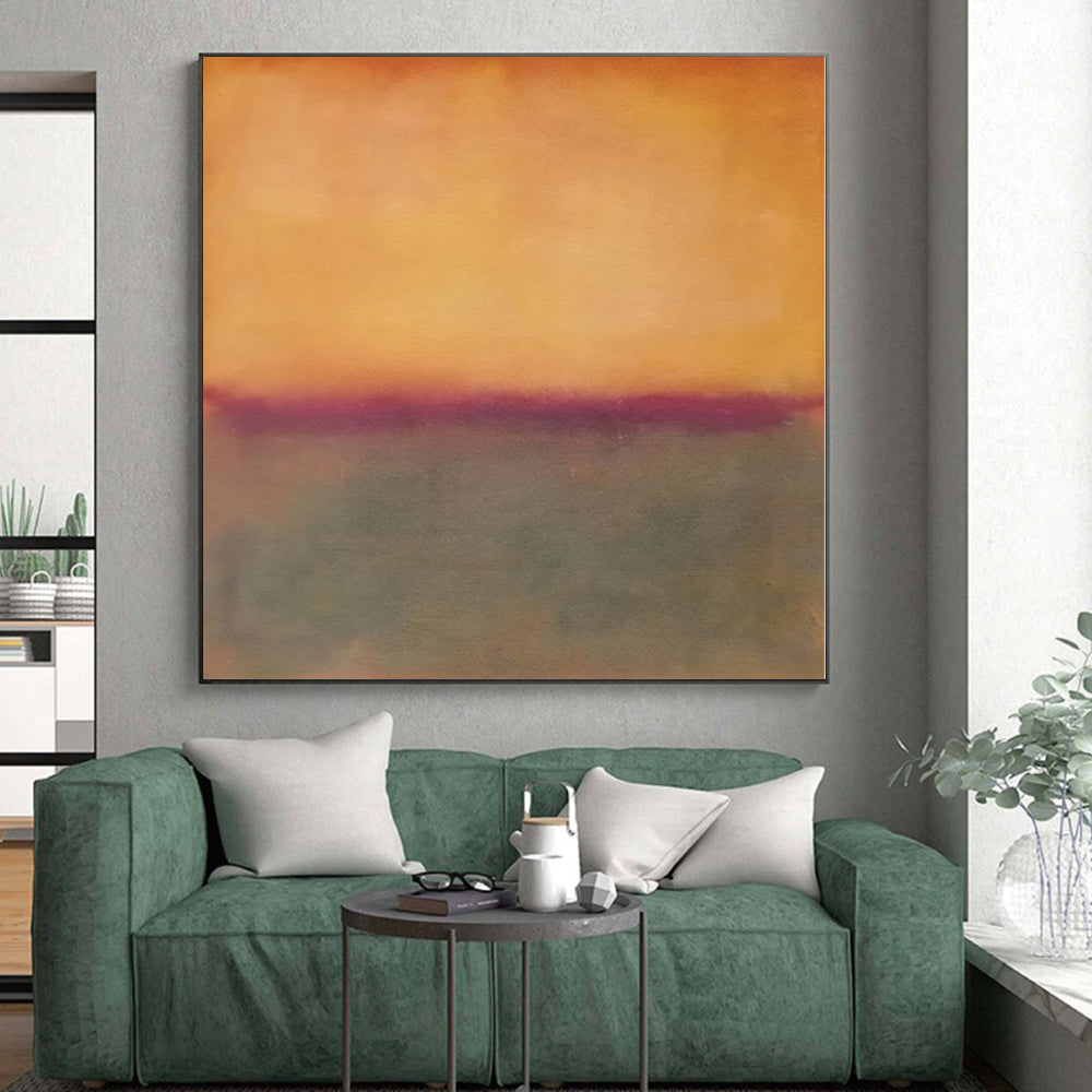 Hand-Painted Orange & Gray Color Field Abstract Painting On Canvas PT101