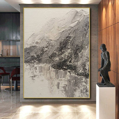 Hand Painting Gray and White Textured Mountain Landscape Abstract Art PT721