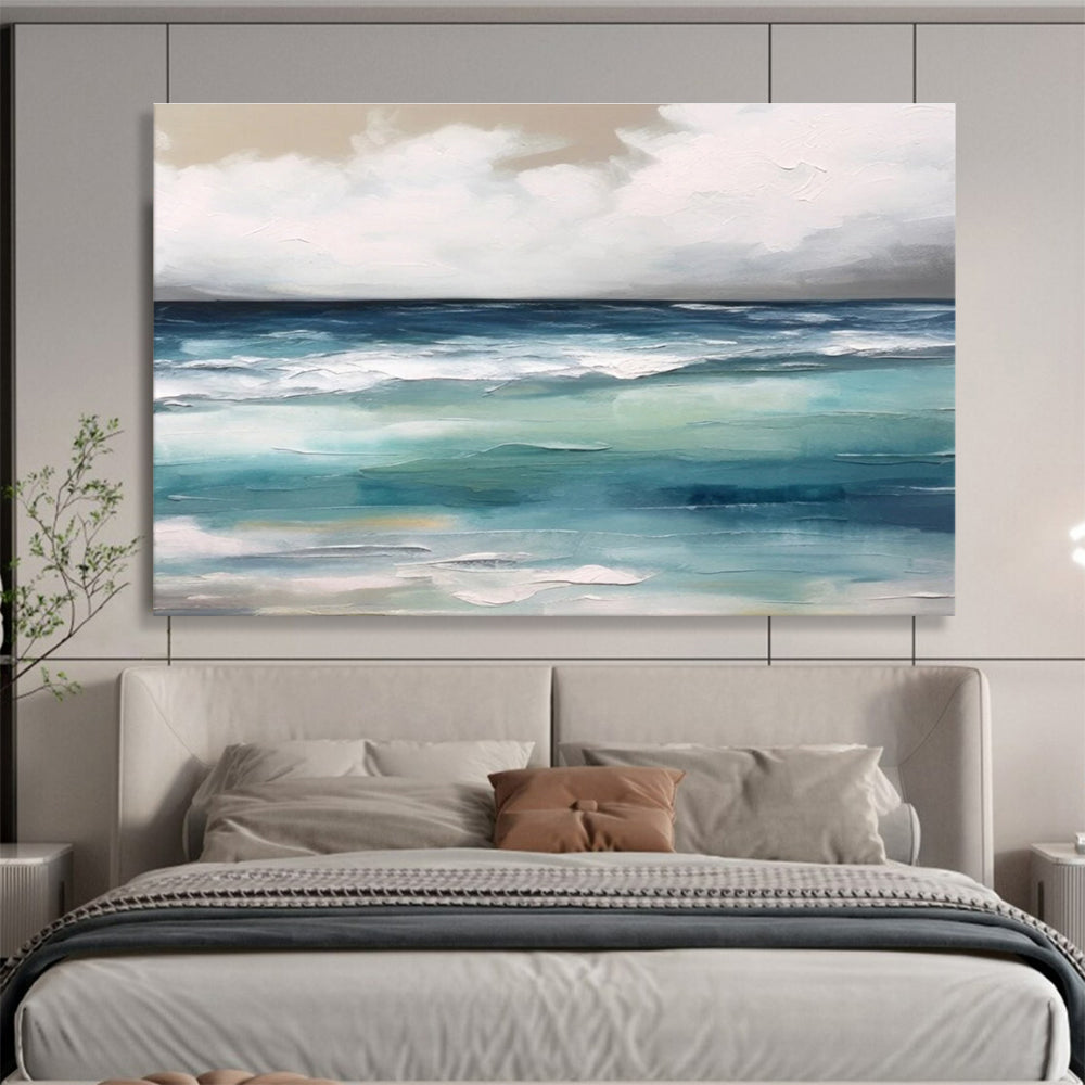 Acrylic Modern Art Paintings Blue & White Abstract Coastal Wave Art HPS197