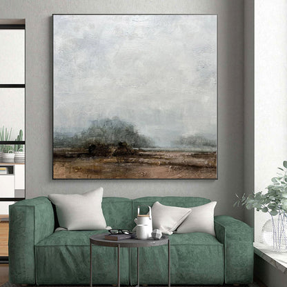 Hand-Painted Gray & Brown Textured Landscape Abstract Painting On Canvas PT081