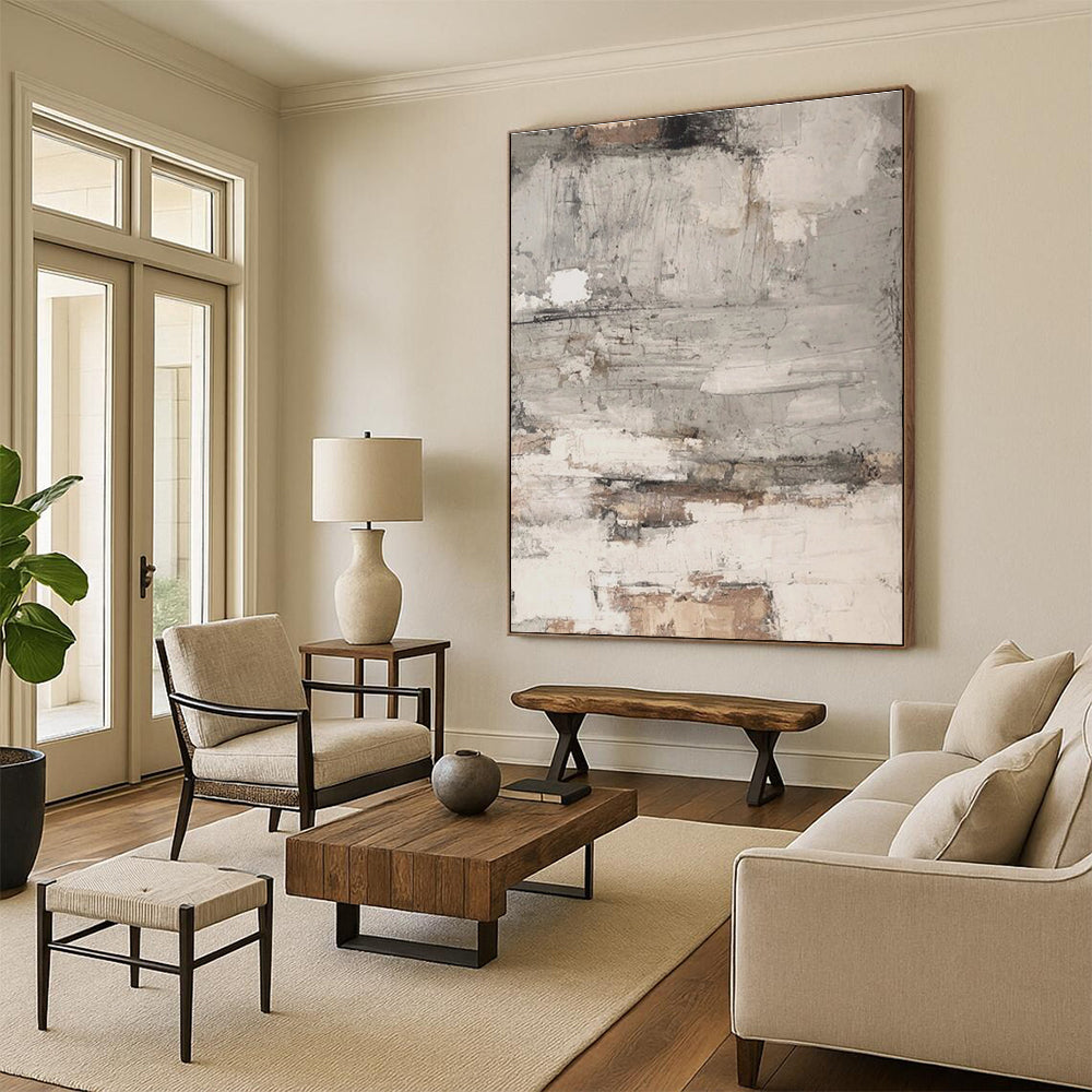 Hand-Painted Gray and Brown Textured Abstract Art PT632