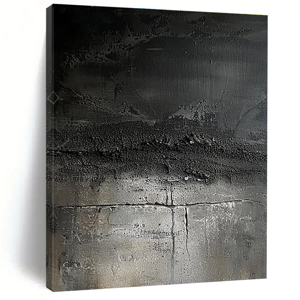 Acrylic Modern Art Paintings - Monochrome Black & Gray Textured Abstract Art PT597