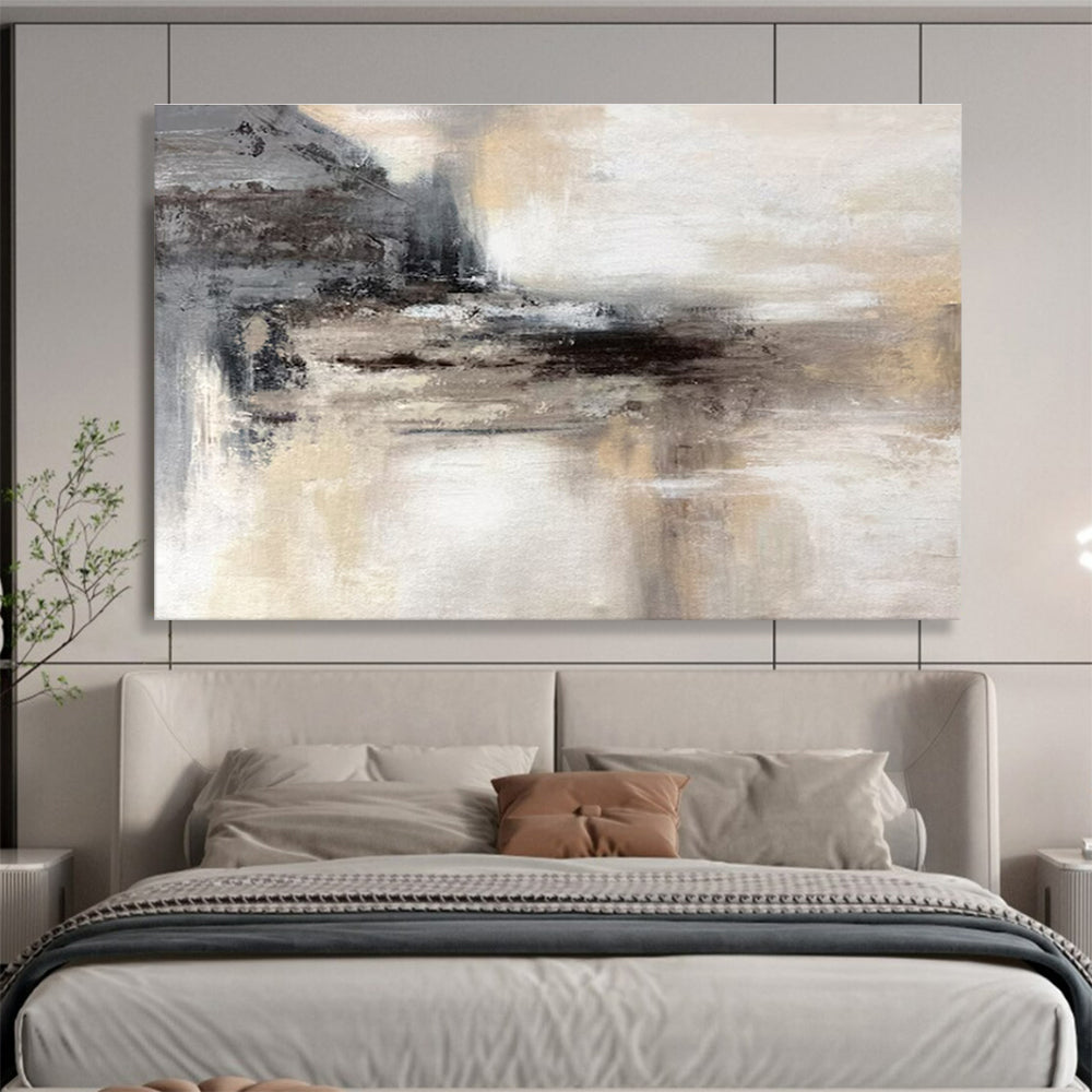 Oversized Abstract Wall Art Gray and Beige Textured Abstract Landscape Art HPS347