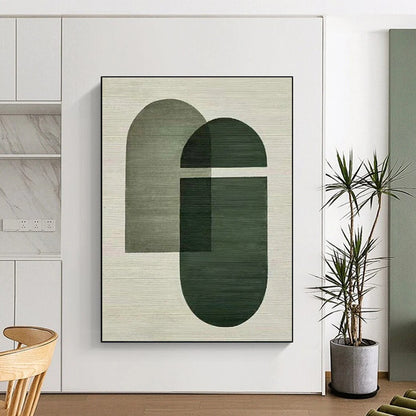 Handmade Art Green and Gray Abstract Geometric Forms, Oversized Abstract Wall Art PT514