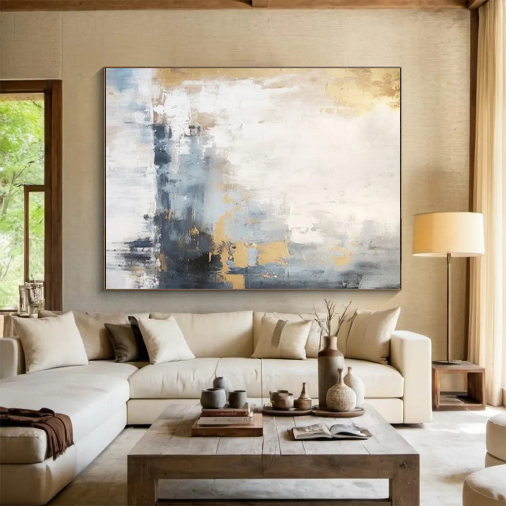 Large Size Gold, Gray, and White Textured Abstract Art PT753