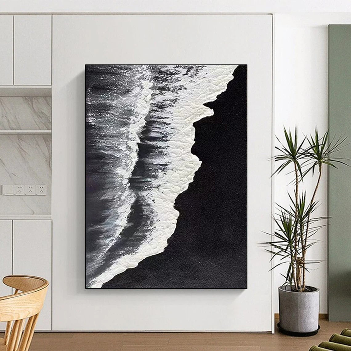 Minimalist Canvas Art Black and White Wave Abstract Sea Painting DPS418