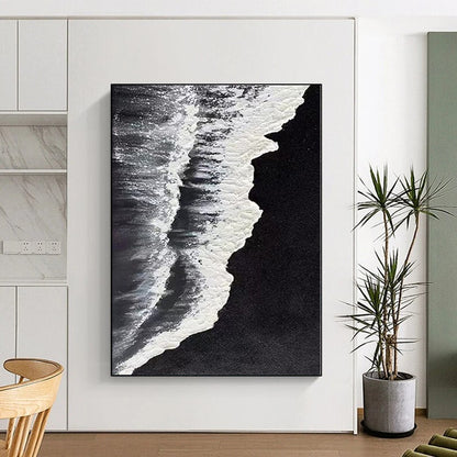 Minimalist Canvas Art Black and White Wave Abstract Sea Painting DPS418