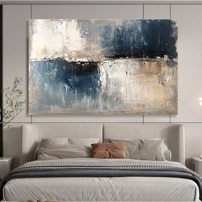 Oversized Abstract Wall Art Blue, Gray & Beige Textured Landscape Abstract Painting HPS277